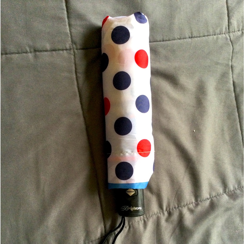 Brighton red whit and blue polka dots umbrella
